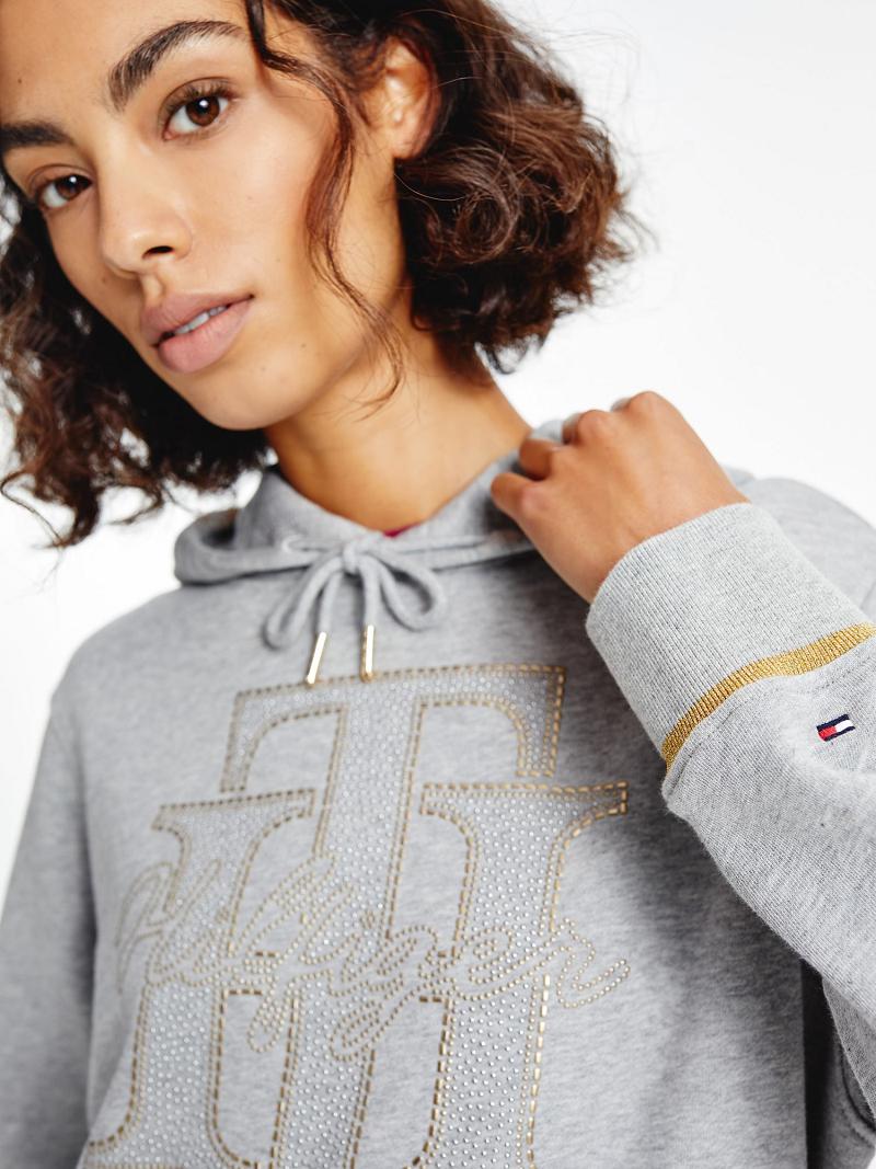 Női Tommy Hilfiger Organic Pamut Applique Logo Hoodies Szürke | HU 154GSO